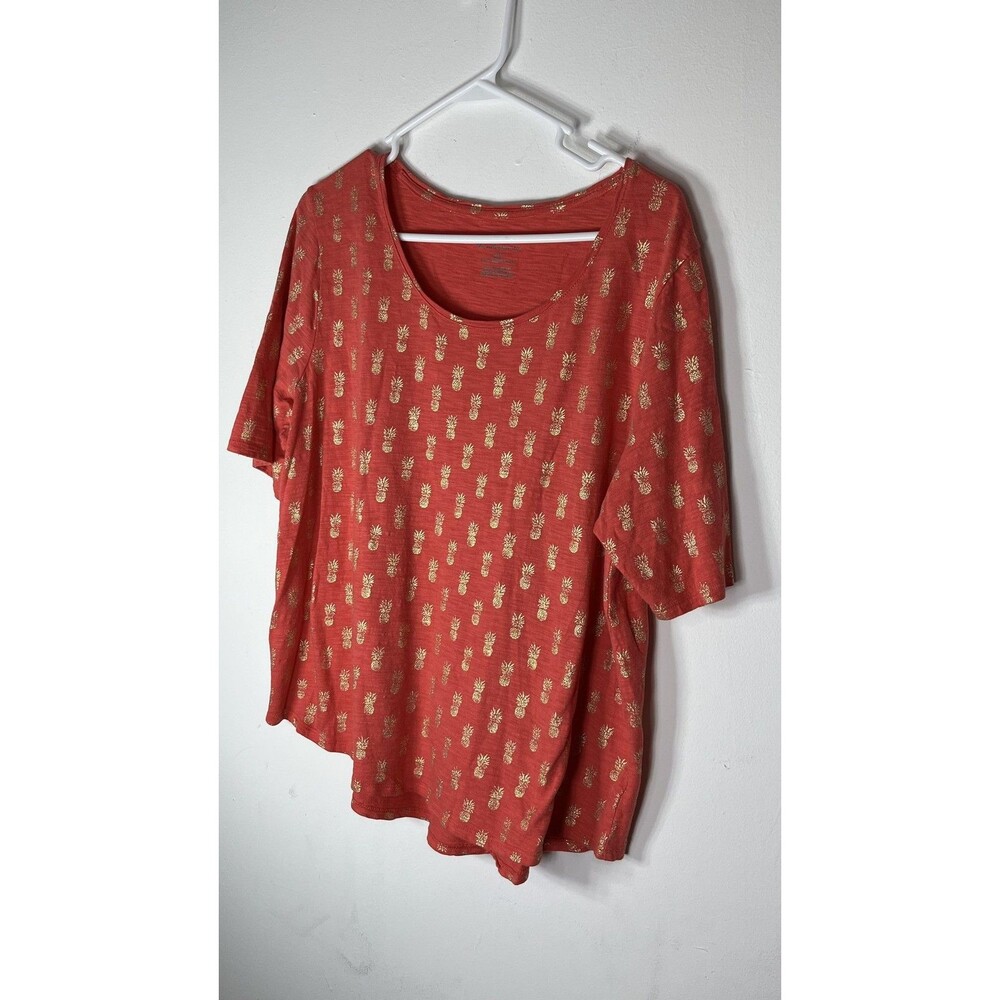 Chico's The Ultimate Tee Shirt Womens 3 Orange Pineapple Scoop Short Sleeve